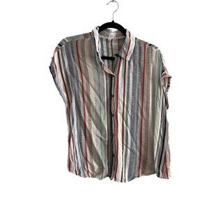 Bailey & Chloe Women SZ L White Multicolor Striped Button Up Blouse